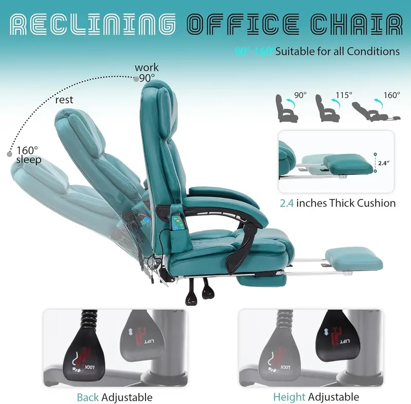 Executive Massage Office Chair with Heated Vibration & Footrest – 6-Point Shiatsu Therapy for Home or Workspace