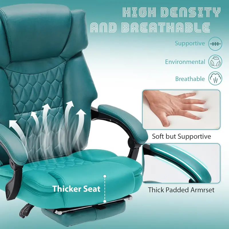 Executive Massage Office Chair with Heated Vibration & Footrest – 6-Point Shiatsu Therapy for Home or Workspace