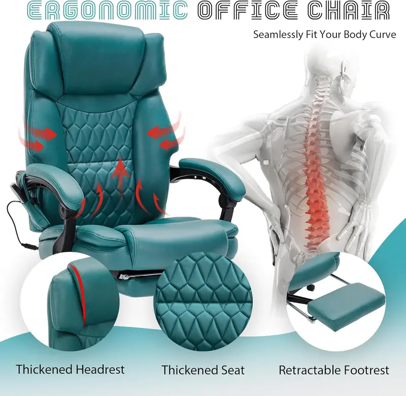 Executive Massage Office Chair with Heated Vibration & Footrest – 6-Point Shiatsu Therapy for Home or Workspace