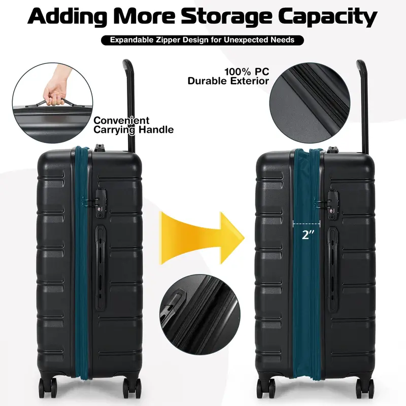 Expandable 3-Piece Spinner Luggage Set for Travel
