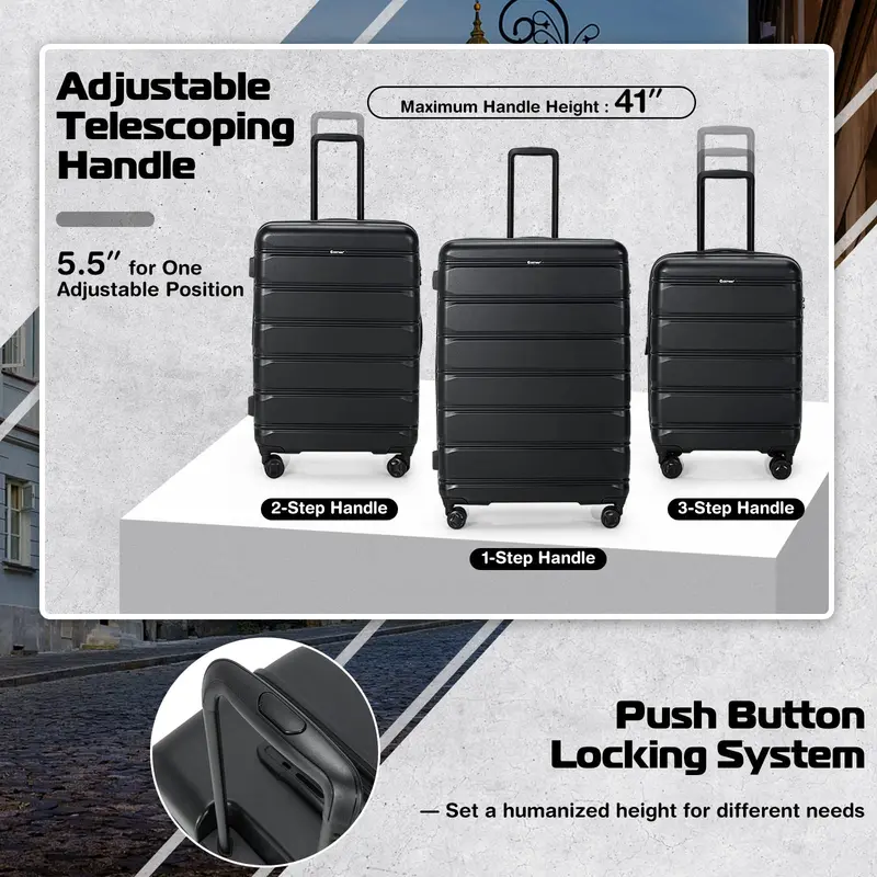 Expandable 3-Piece Spinner Luggage Set for Travel