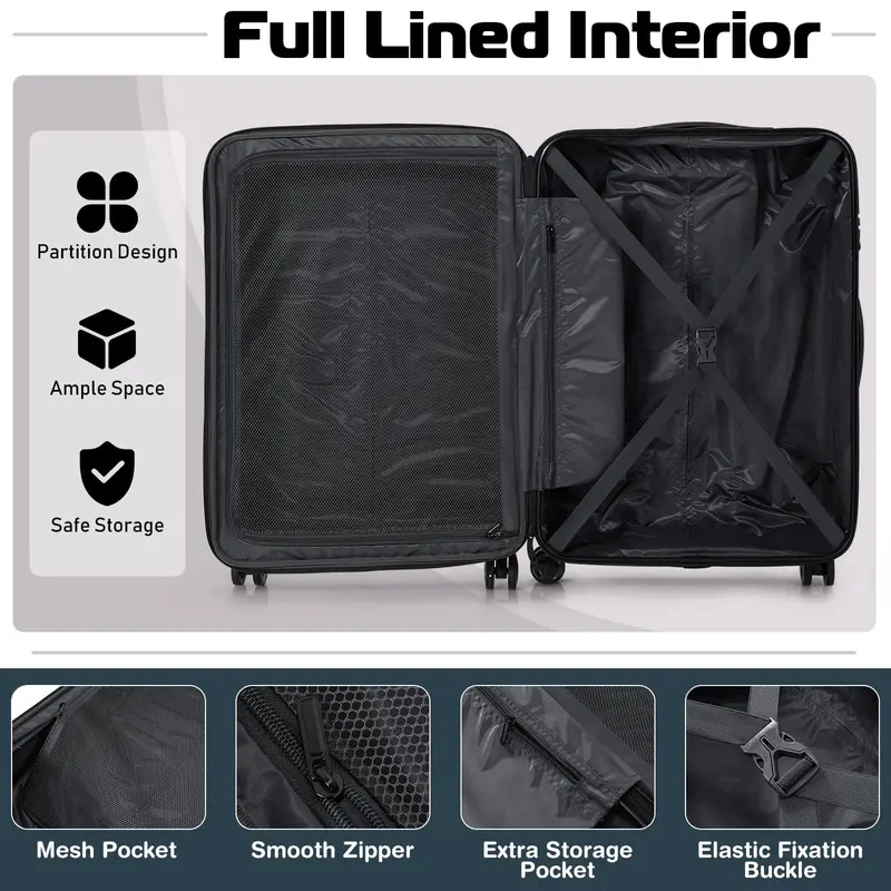 Expandable 3-Piece Spinner Luggage Set for Travel
