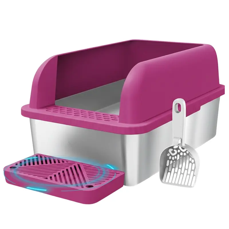 Extra-Large High-Sided Cat Litter Box with Stainless Steel Pan & Scoop 2