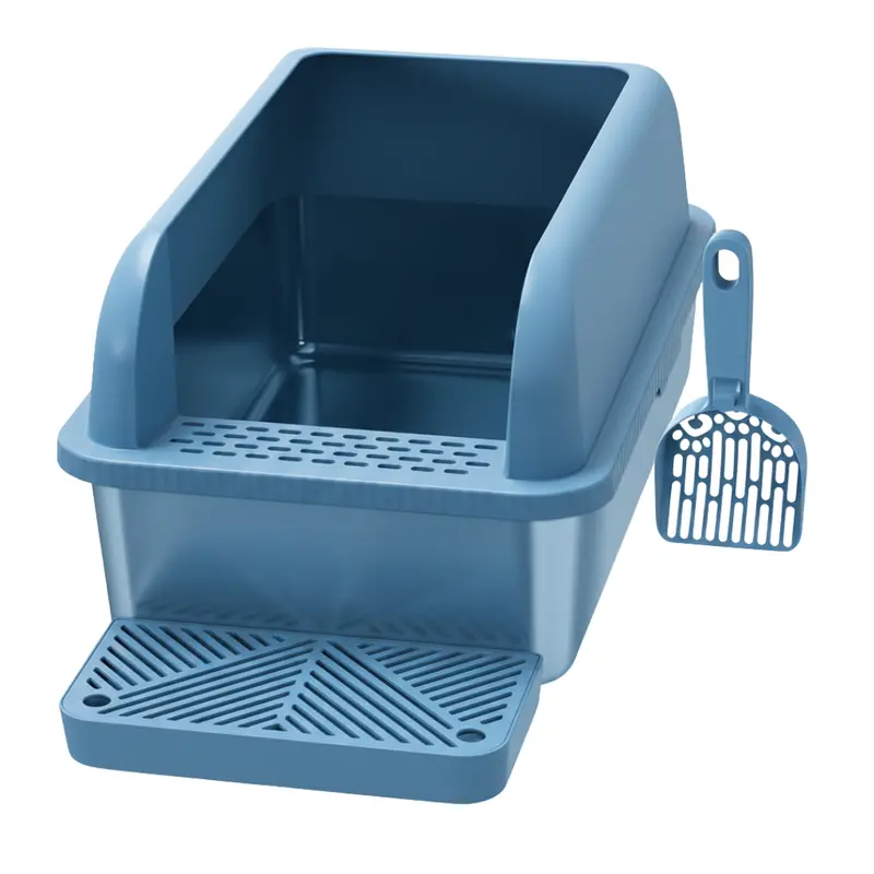 Extra-Large High-Sided Cat Litter Box with Stainless Steel Pan & Scoop