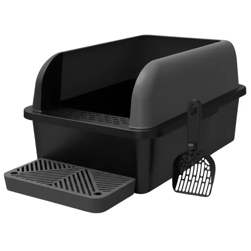 Extra-Large High-Sided Cat Litter Box with Stainless Steel Pan & Scoop