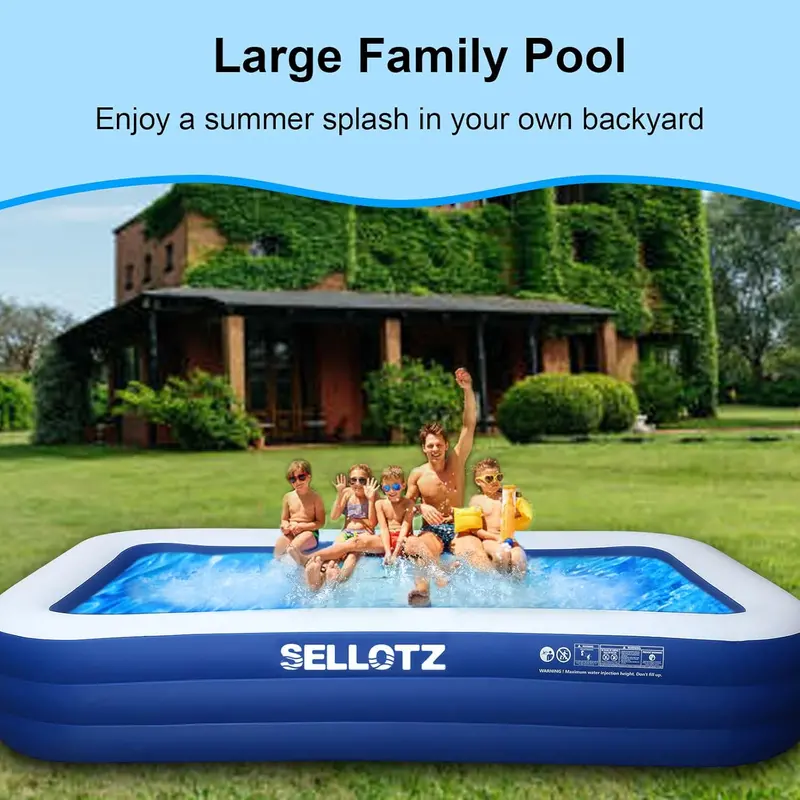 Extra-Large Inflatable Family Pool – 120" x 72" x 22", Thickened Vinyl for Backyard Summer Fun & Toddler Play