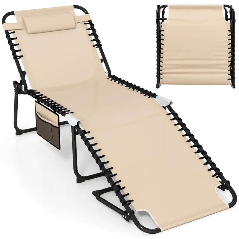 Extra-Large Outdoor Tanning Lounge Chair – 5-Position Adjustable Folding Chaise