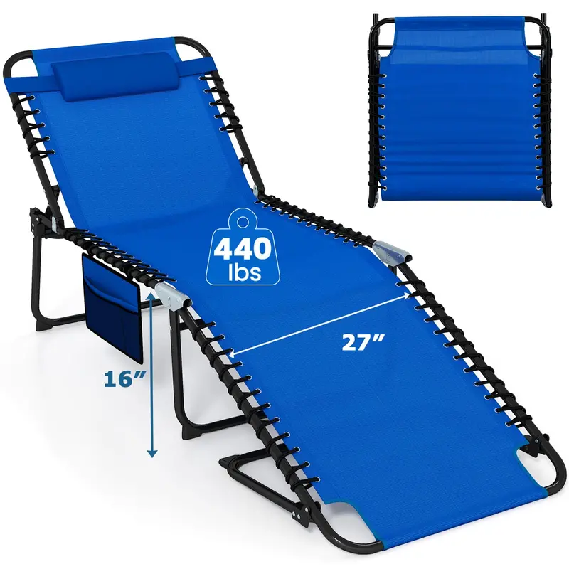 Extra-Large Outdoor Tanning Lounge Chair – 5-Position Adjustable Folding Chaise