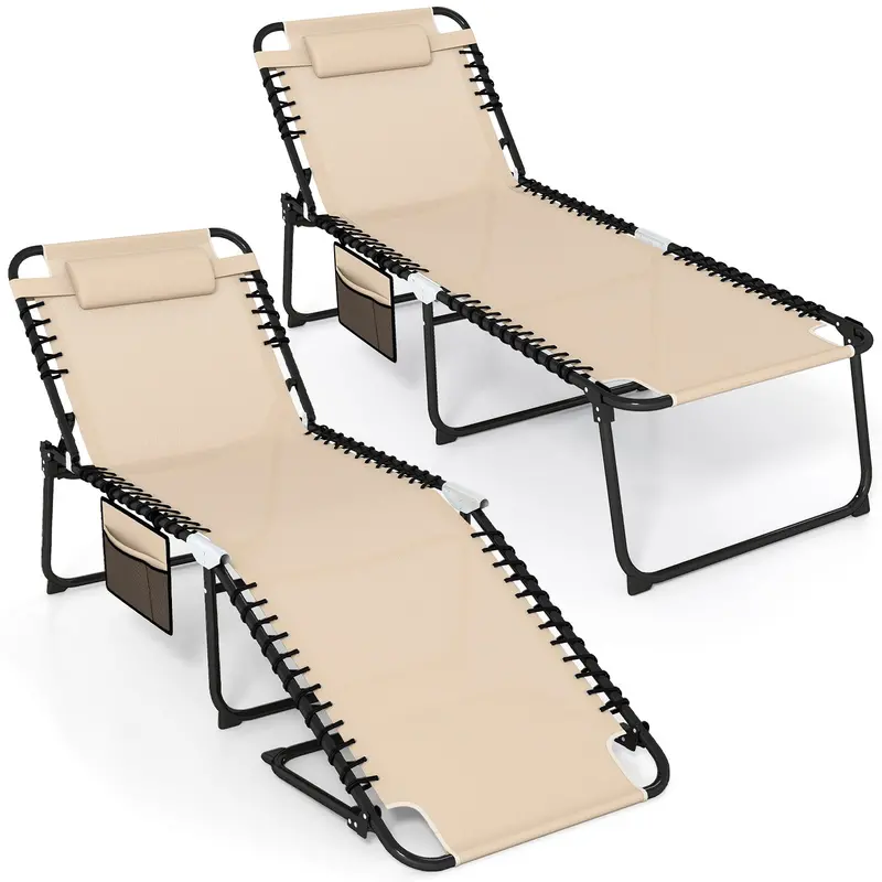 Extra-Large Outdoor Tanning Lounge Chair – 5-Position Adjustable Folding Chaise