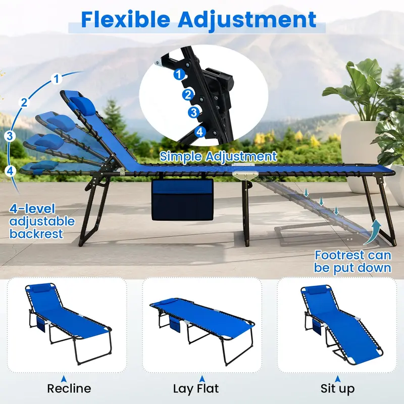 Extra-Large Outdoor Tanning Lounge Chair – 5-Position Adjustable Folding Chaise