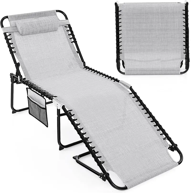 Extra-Large Outdoor Tanning Lounge Chair – 5-Position Adjustable Folding Chaise