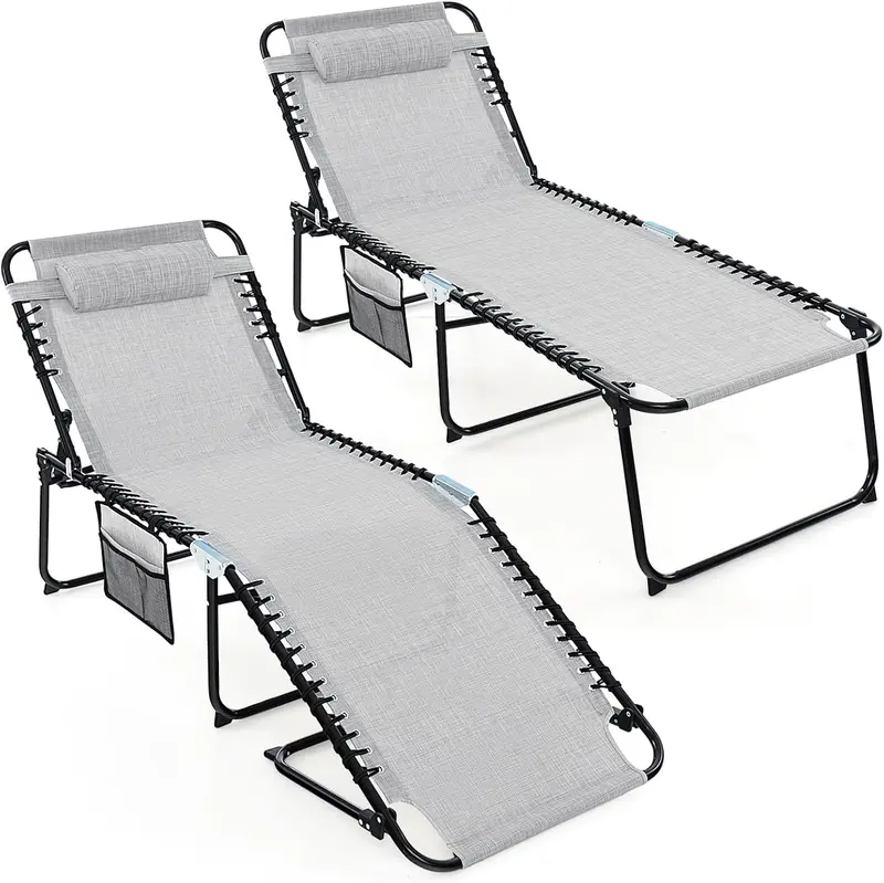 Extra-Large Outdoor Tanning Lounge Chair – 5-Position Adjustable Folding Chaise