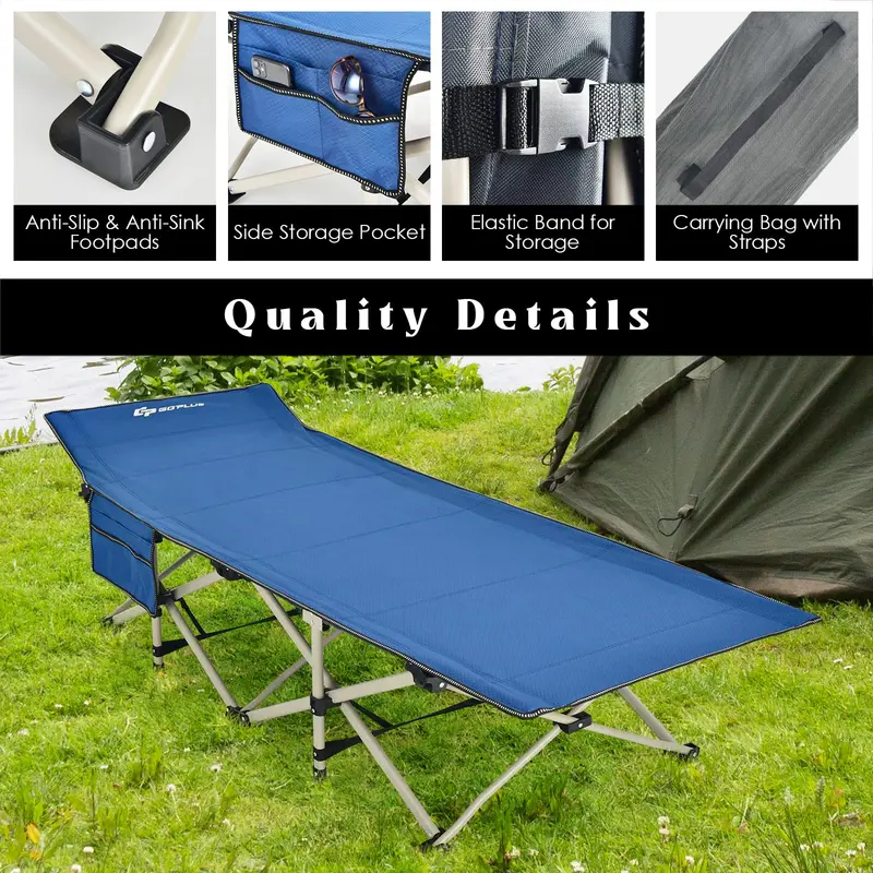 Extra-Wide Folding Camping Cot – Reinforced 28.5-Inch Wide Cot Supporting Up to 882 LB
