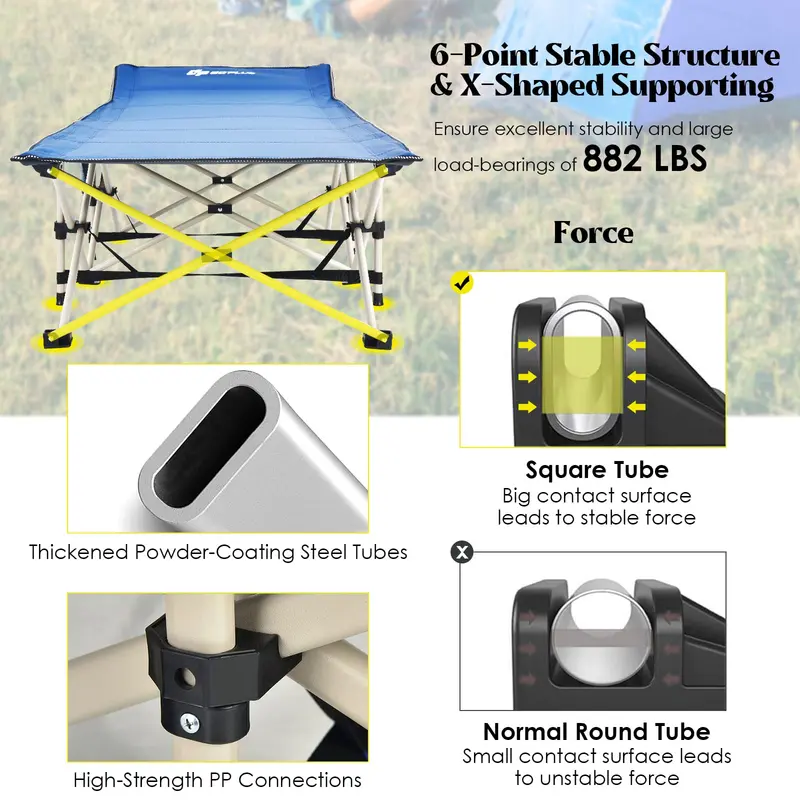 Extra-Wide Folding Camping Cot – Reinforced 28.5-Inch Wide Cot Supporting Up to 882 LB