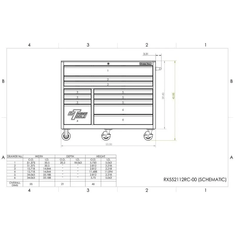 Extreme Tools THD Series 55-Inch Tool Cabinet – Blue 12-Drawer Roller Chest with Smooth Slides