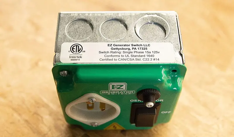 EZ Generator Transfer Switch – 15A 125V Manual Green Electrical Switch for Home Backup Power