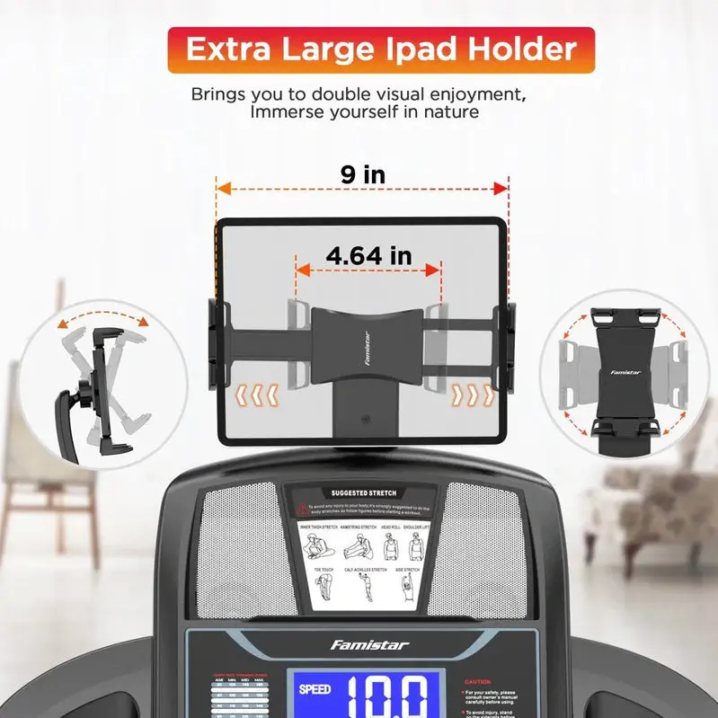 Famistar Compact Folding Treadmill for Home Use – 15 Auto-Incline Levels, 300 lb Weight Capacity, 10 MPH Max Speed