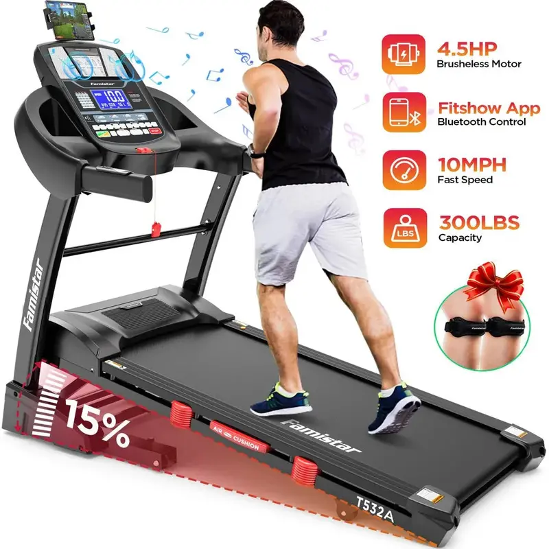 Famistar Foldable Treadmill – 4.5HP Motor, 15 Auto Incline Levels, 10 MPH Max Speed, 300-Lb Capacity for Home Workouts 2