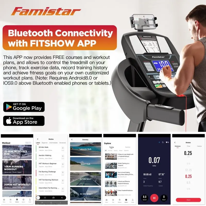 Famistar Home Folding Treadmill – 15 Auto-Incline Levels, 300-LB Capacity, 10 MPH Top Speed