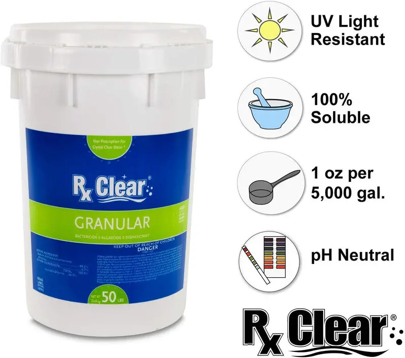 Fast-Dissolving, UV-Stabilized Granular Chlorine – 50-Pound Bucket for Pool and Spa Sanitization, Algaecide & Disinfectant