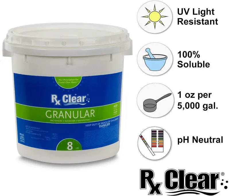 Fast-Dissolving, UV-Stabilized Granular Chlorine – 50-Pound Bucket for Pool and Spa Sanitization, Algaecide & Disinfectant
