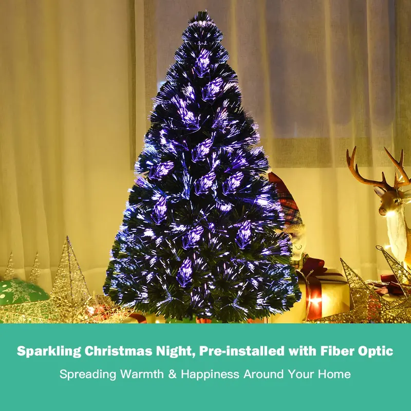 Fiber Optic Pre-Lit PVC Artificial Christmas Tree with Twinkling Lights