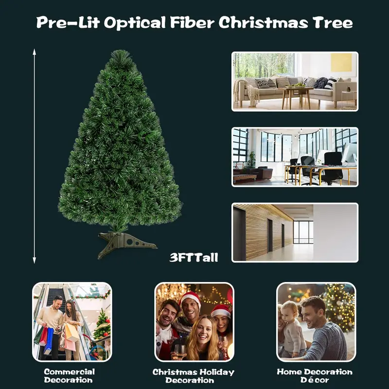 Fiber Optic Pre-Lit PVC Artificial Christmas Tree with Twinkling Lights