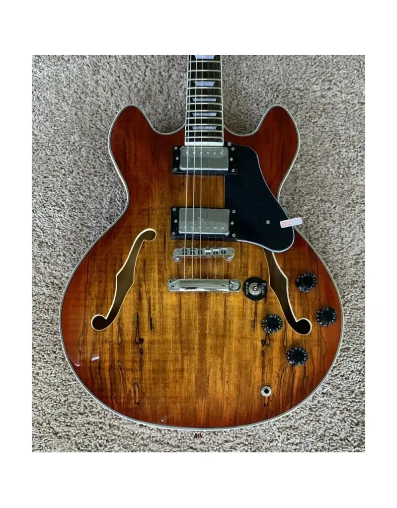 Firefly FF338 Semi-Hollow Body Electric Guitar – 6-String with Spalted Maple Top, Warm Brown Finish