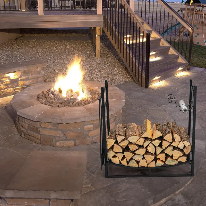 Fireplace Log Rack with Tool Set – 30-inch or 36-inch Sturdy Steel Firewood Holder 2
