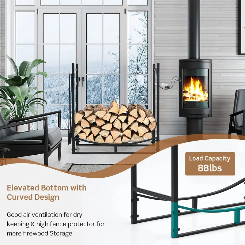 Fireplace Log Rack with Tool Set – 30-inch or 36-inch Sturdy Steel Firewood Holder