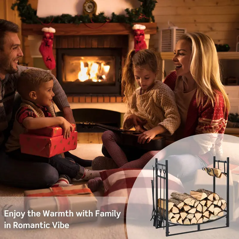 Fireplace Log Rack with Tool Set – 30-inch or 36-inch Sturdy Steel Firewood Holder