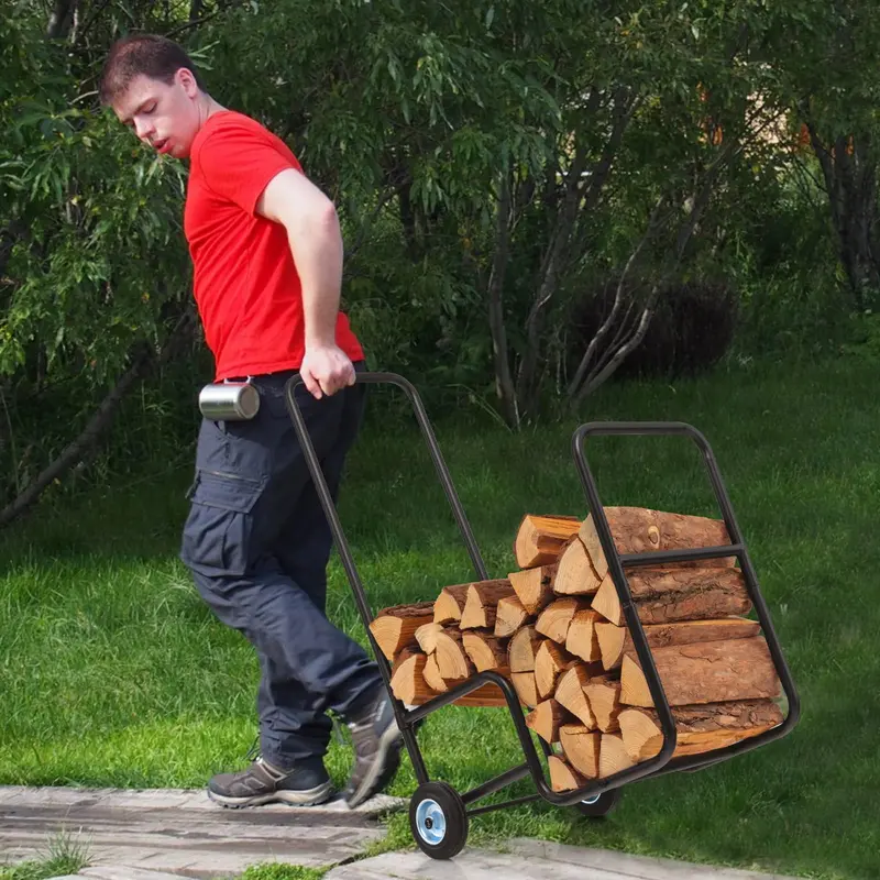 Firewood Cart with Anti-Slip Wheels – Indoor/Outdoor Log Carrier and Storage Rack 2