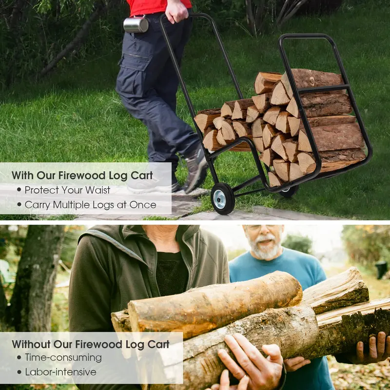 Firewood Cart with Anti-Slip Wheels – Indoor/Outdoor Log Carrier and Storage Rack