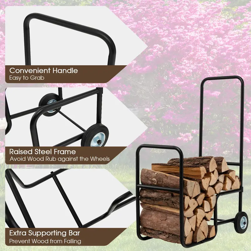 Firewood Cart with Anti-Slip Wheels – Indoor/Outdoor Log Carrier and Storage Rack
