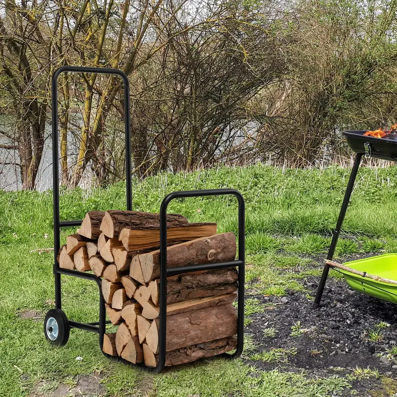 Firewood Cart with Anti-Slip Wheels – Indoor/Outdoor Log Carrier and Storage Rack
