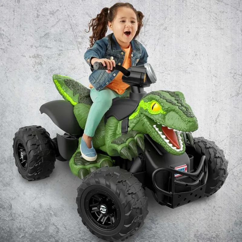 Fisher-Price Power Wheels Jurassic World Dino Racer ATV – 6 MPH Ride-On, Green Dinosaur-Themed Vehicle