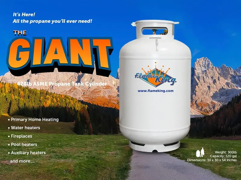 Flame King ASME-Certified Vertical Propane Tank – 420 lb Capacity, White Finish