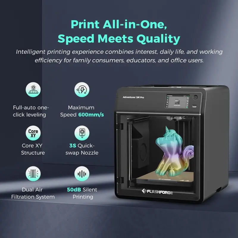 FLASHFORGE AD5M Pro High-Speed 3D Printer — 600mm/s Printing, Auto-Leveling, Precision Engineering
