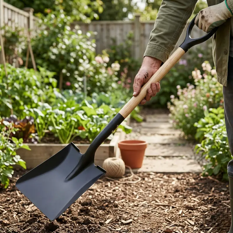 Flat-Blade Steel Shovel – Ergonomic D-Grip Design for Edging and Scooping Tasks
