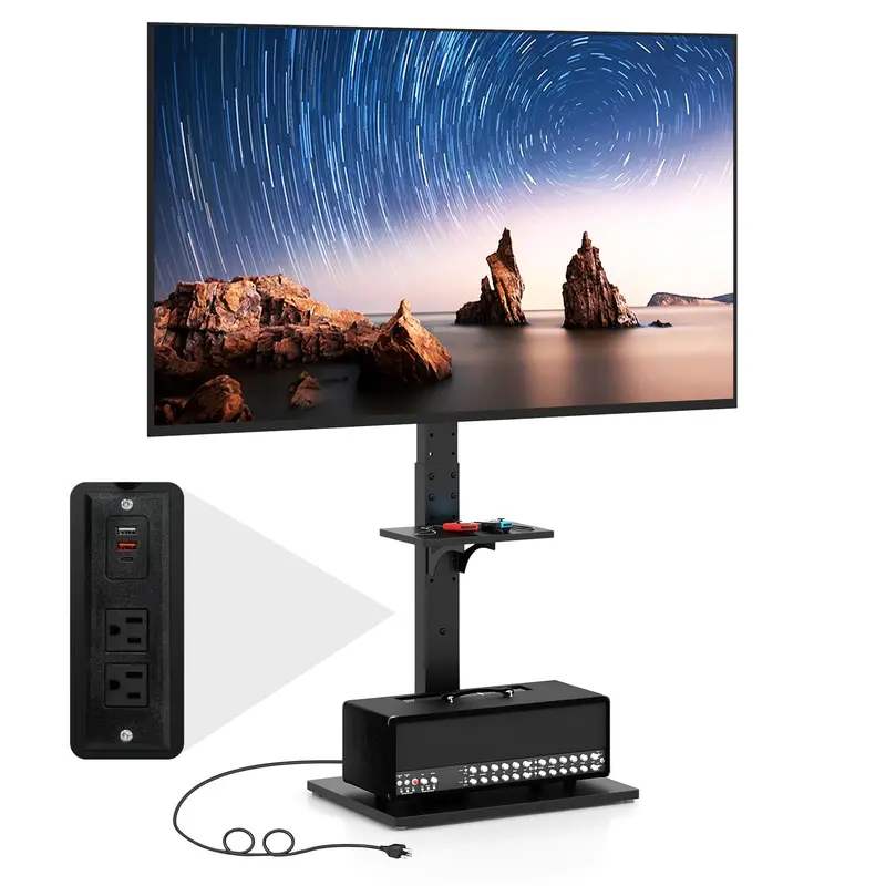 Floor-Standing TV Console — Power-Integrated Stand for 32–70" Screens (Up to 110 lbs)