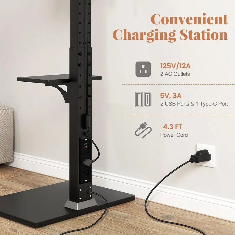 Floor-Standing TV Console — Power-Integrated Stand for 32–70" Screens (Up to 110 lbs)
