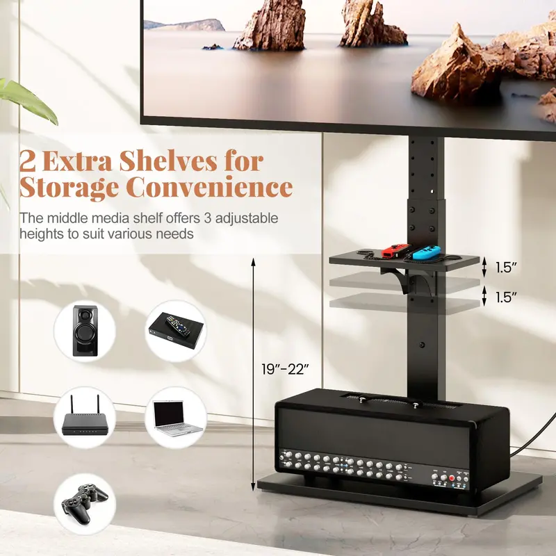 Floor-Standing TV Console — Power-Integrated Stand for 32–70" Screens (Up to 110 lbs)