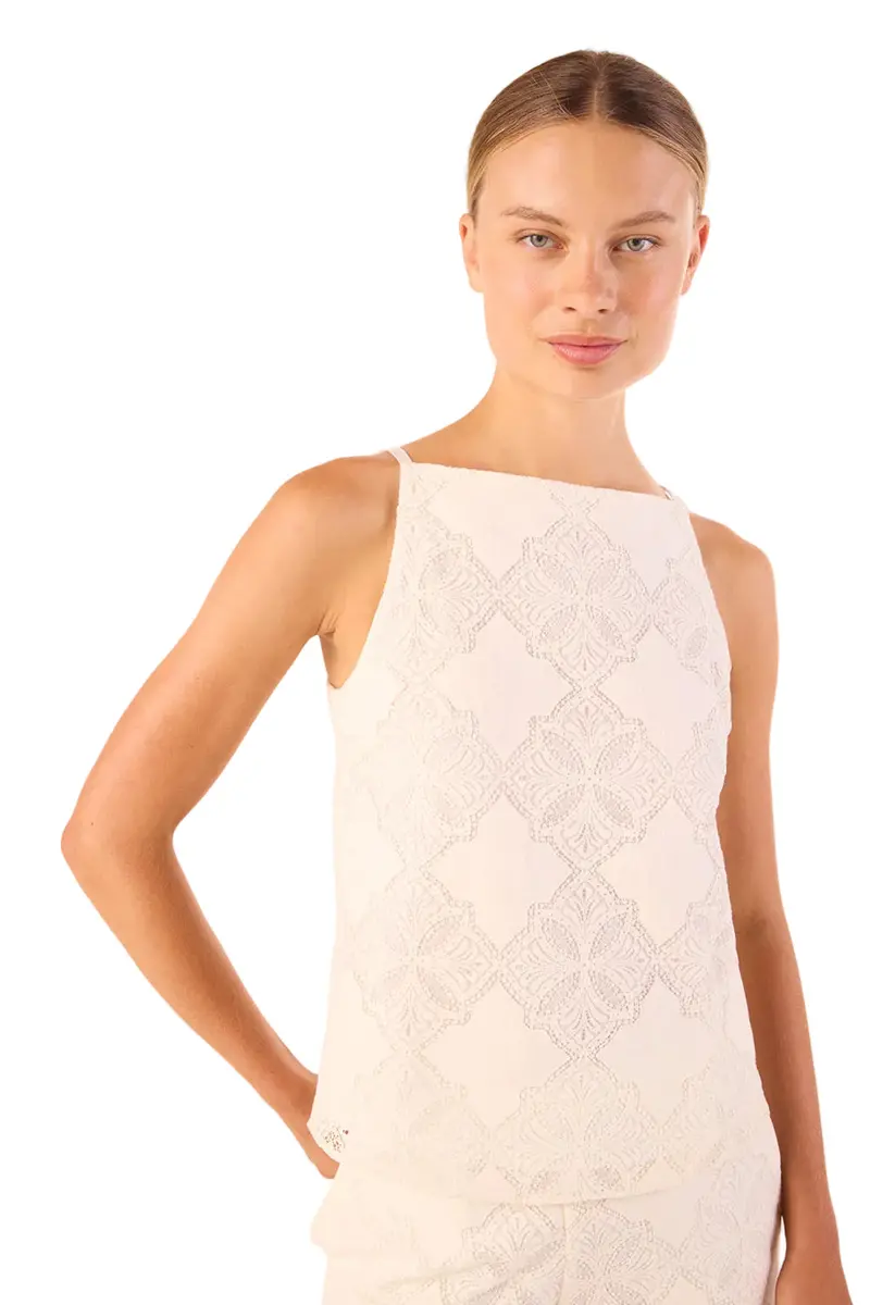 Floral Lace Square-Neck Blouse – Feminine, Semi-Sheer Top with Delicate Embroidery Detailing 3
