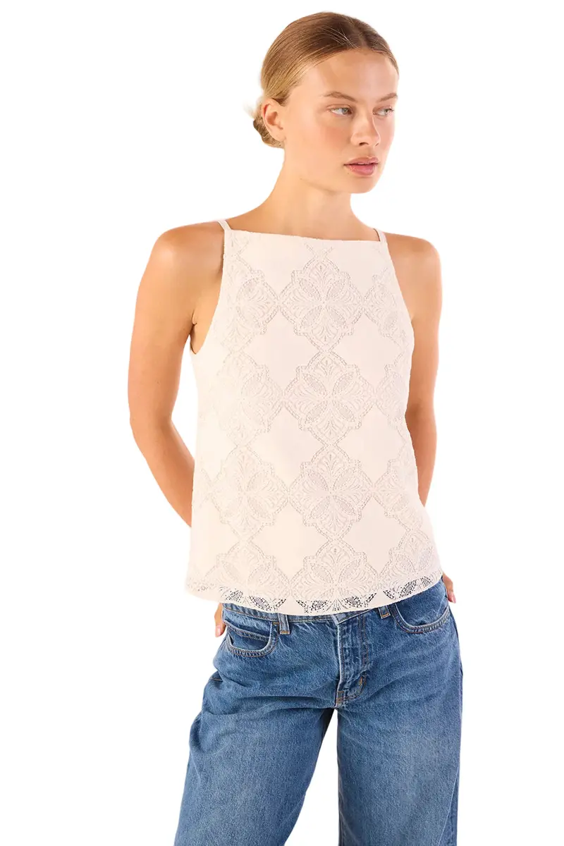 Floral Lace Square-Neck Blouse – Feminine, Semi-Sheer Top with Delicate Embroidery Detailing