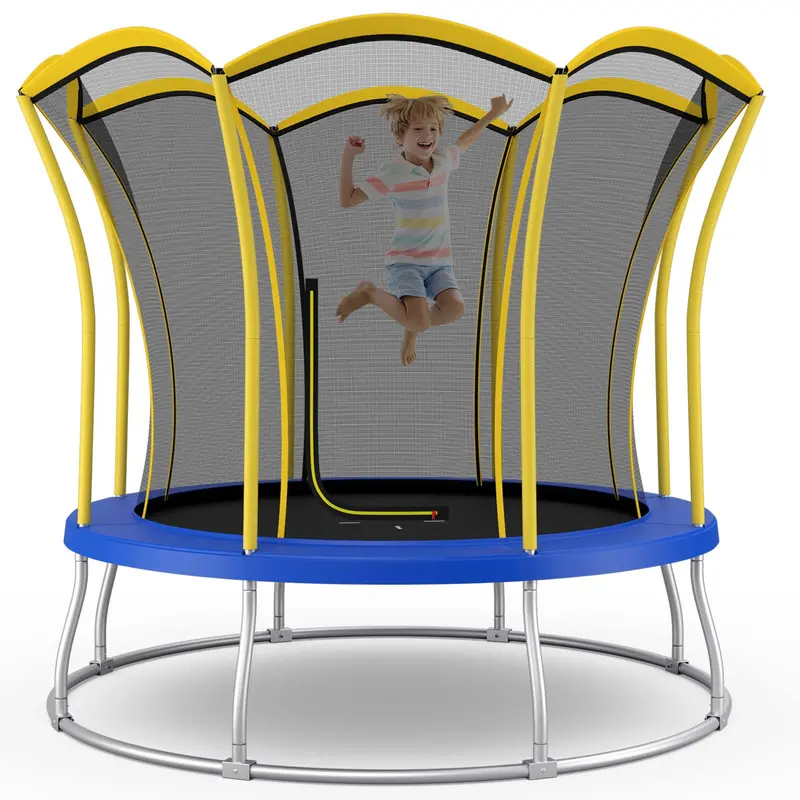 Flower-Shaped Outdoor Trampoline, ASTM-Approved 8-Foot or 10-Foot Round Bounce Platform