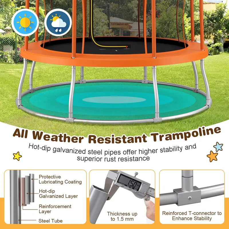 Flower-Shaped Outdoor Trampoline, ASTM-Approved 8-Foot or 10-Foot Round Bounce Platform