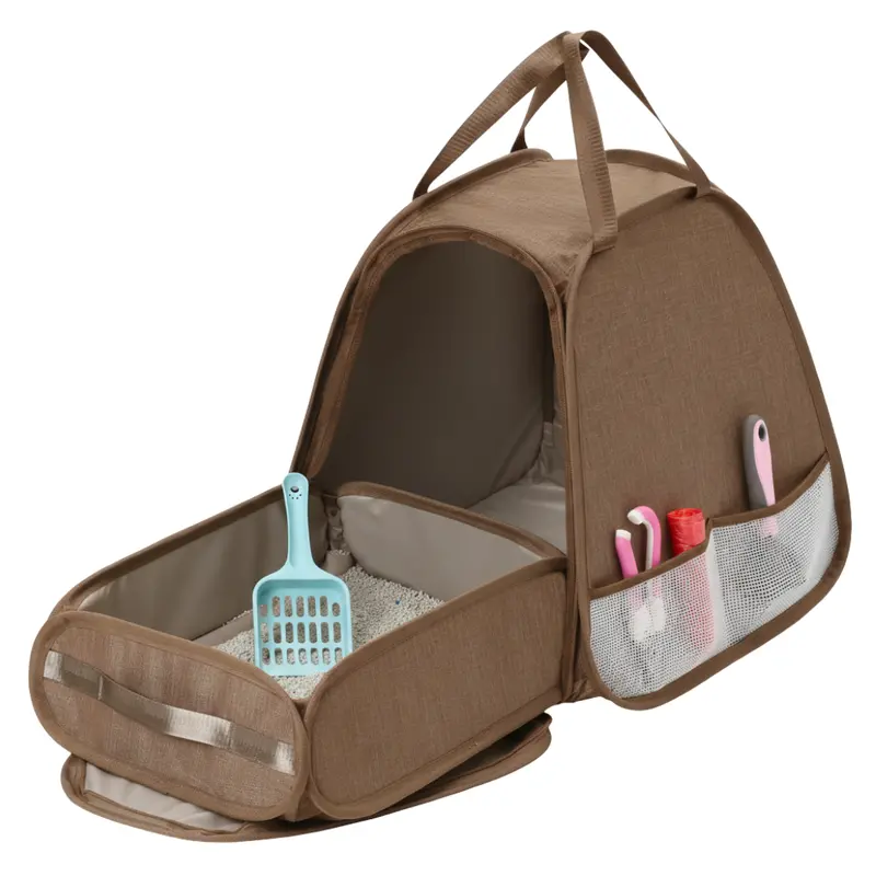 Fold-Out Travel Litter Box Carrier for Cats with Expandable Potty Area 2