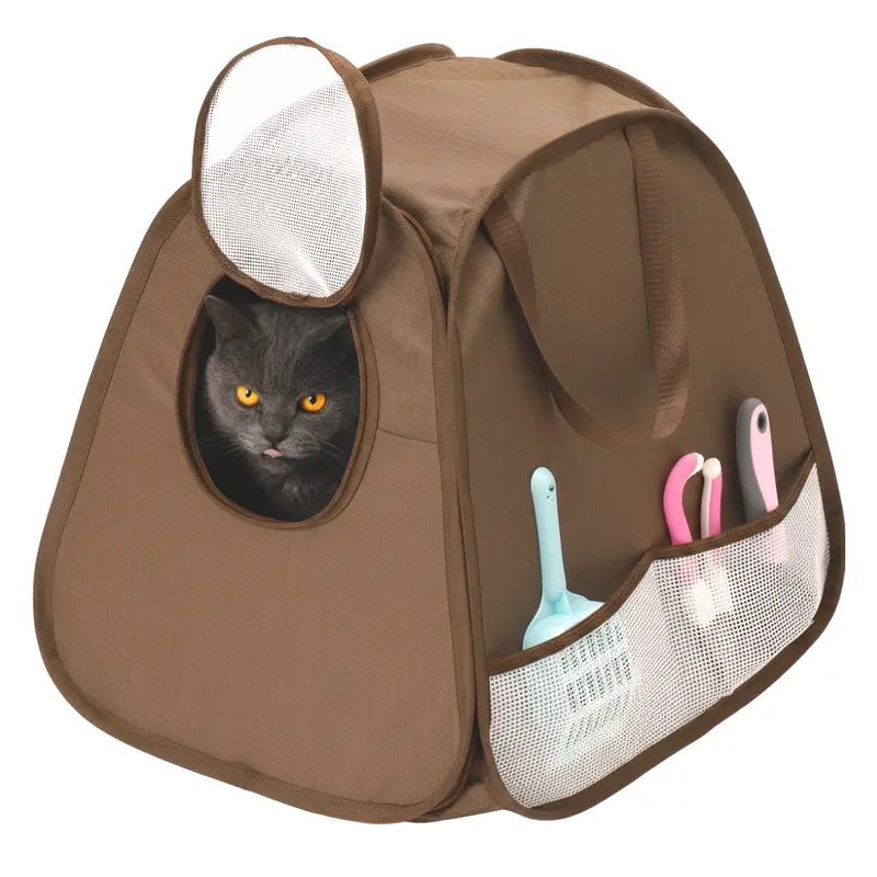 Fold-Out Travel Litter Box Carrier for Cats with Expandable Potty Area