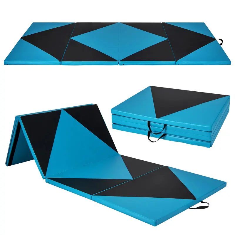 Foldable 10' x 4' Gymnastics Mat – 2-Inch PU Leather Tumbling Pad with Secure Hook-and-Loop Closure