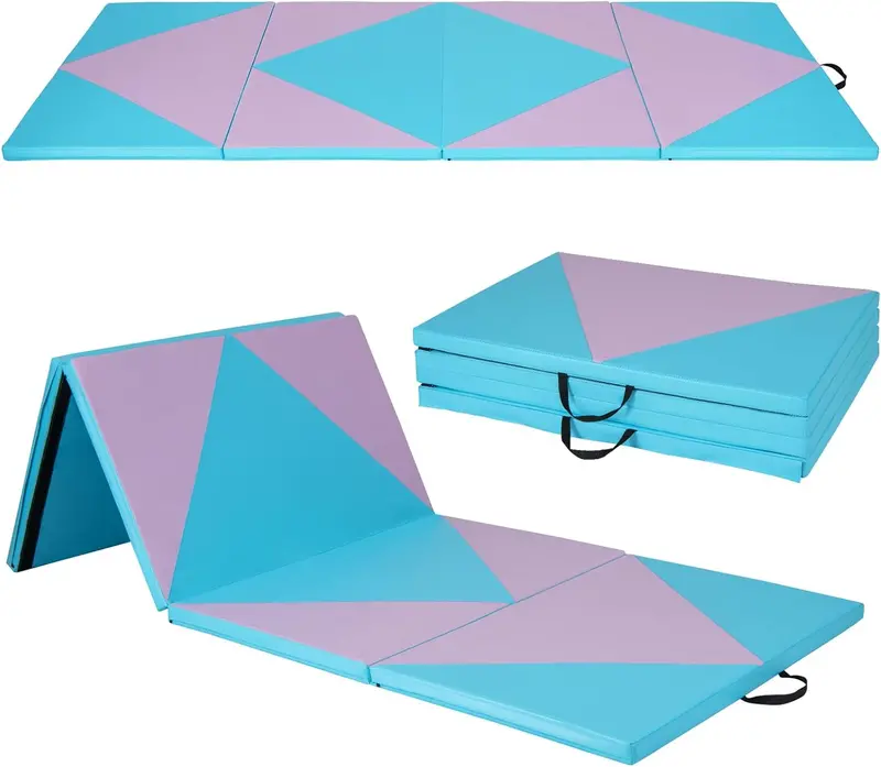 Foldable 10' x 4' Gymnastics Mat – 2-Inch PU Leather Tumbling Pad with Secure Hook-and-Loop Closure